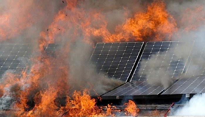 solar panels on fire